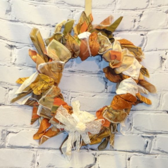 Handmade Wreath made w/ Recycled Material Swatch's - Picture 1 of 2